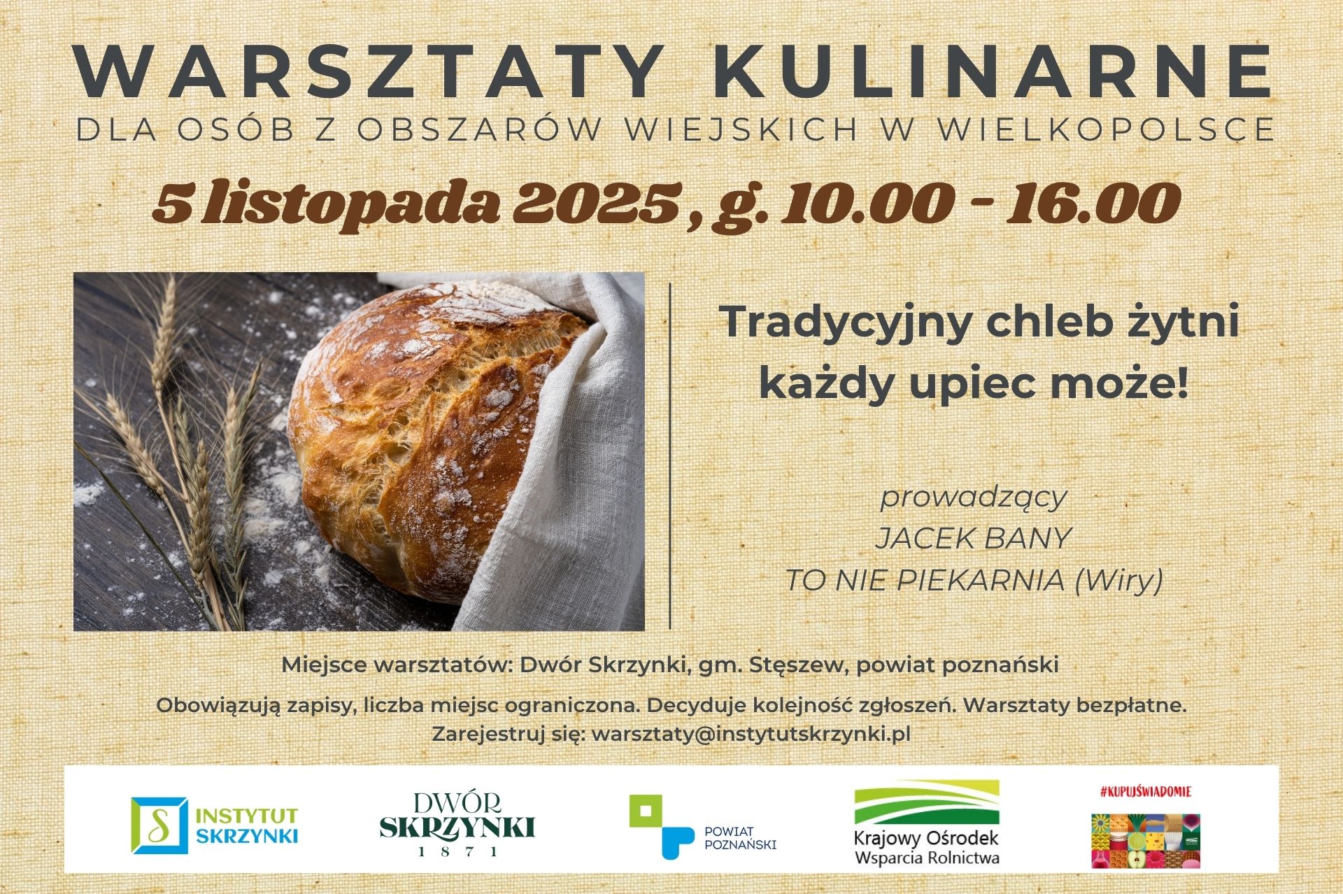 Tradycyjny chleb żytni każdy upiec może! Bezpłatne warsztaty kulinarne w Dworze Skrzynki